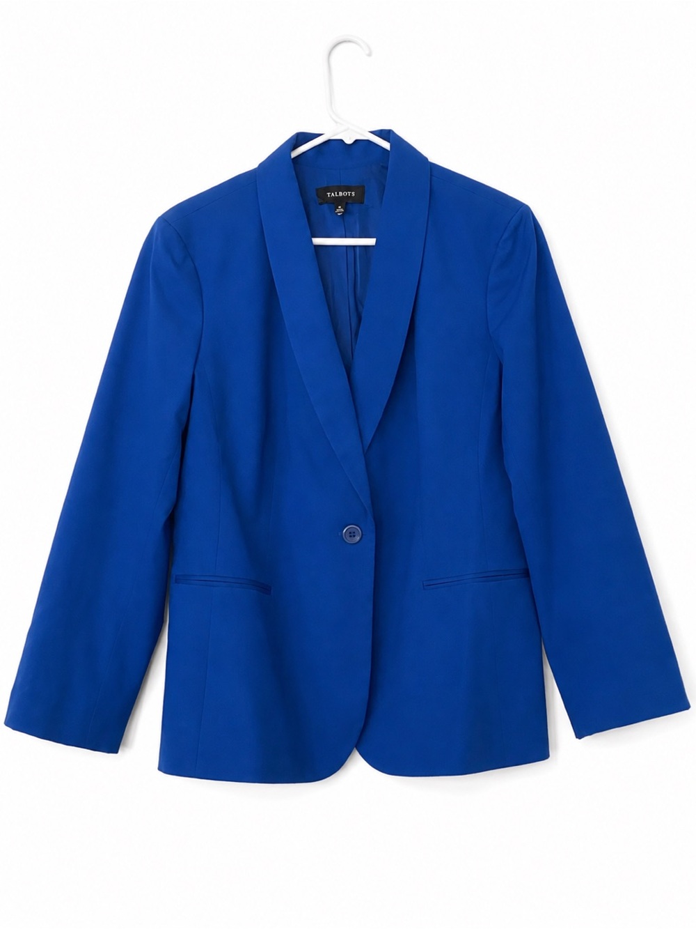 Talbots Size 16 Cobalt Blue Cotton Stretch Blazer Jacket Single Button